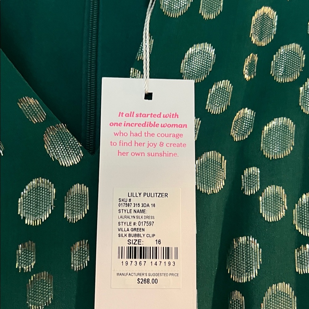 Lilly Pulitzer Villa Green Dress with Gold Dots - Picture 2 of 3